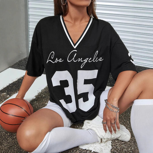 All-matching Casual Street Sports V-neck Short Sleeve Top Pullover