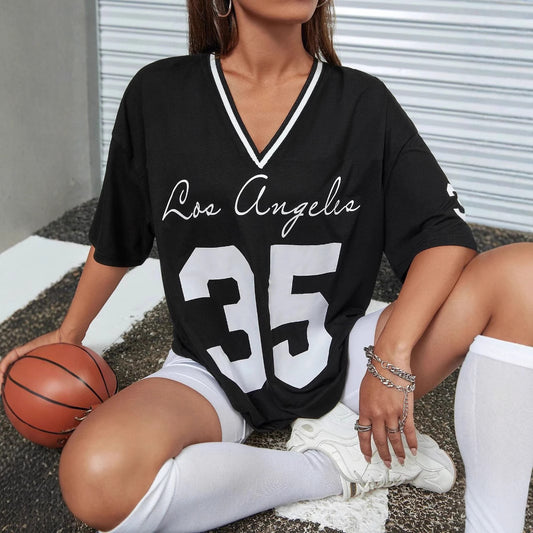 All-matching Casual Street Sports V-neck Short Sleeve Top Pullover
